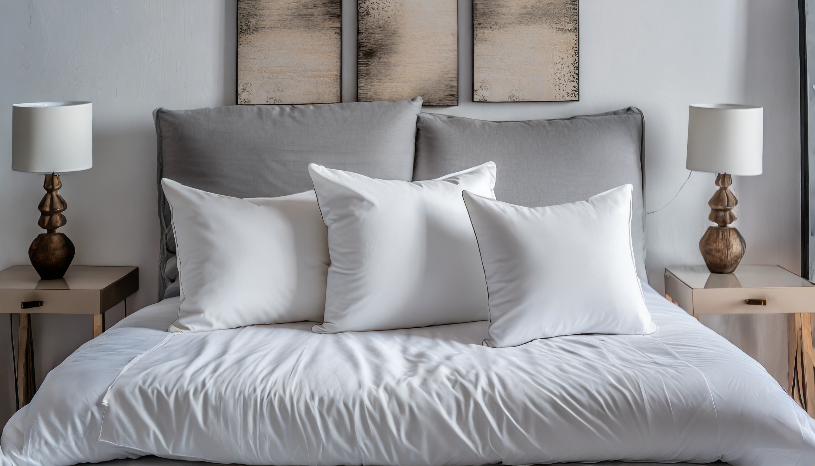 Firefly drei weie groe kissen auf weiem bett, modern 89577